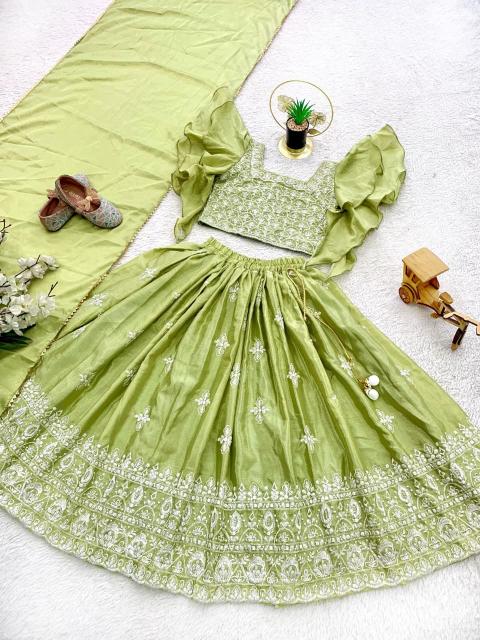 Trending  Embroidered Work Chinon Green Surat wholesale children clothing - wholesale export